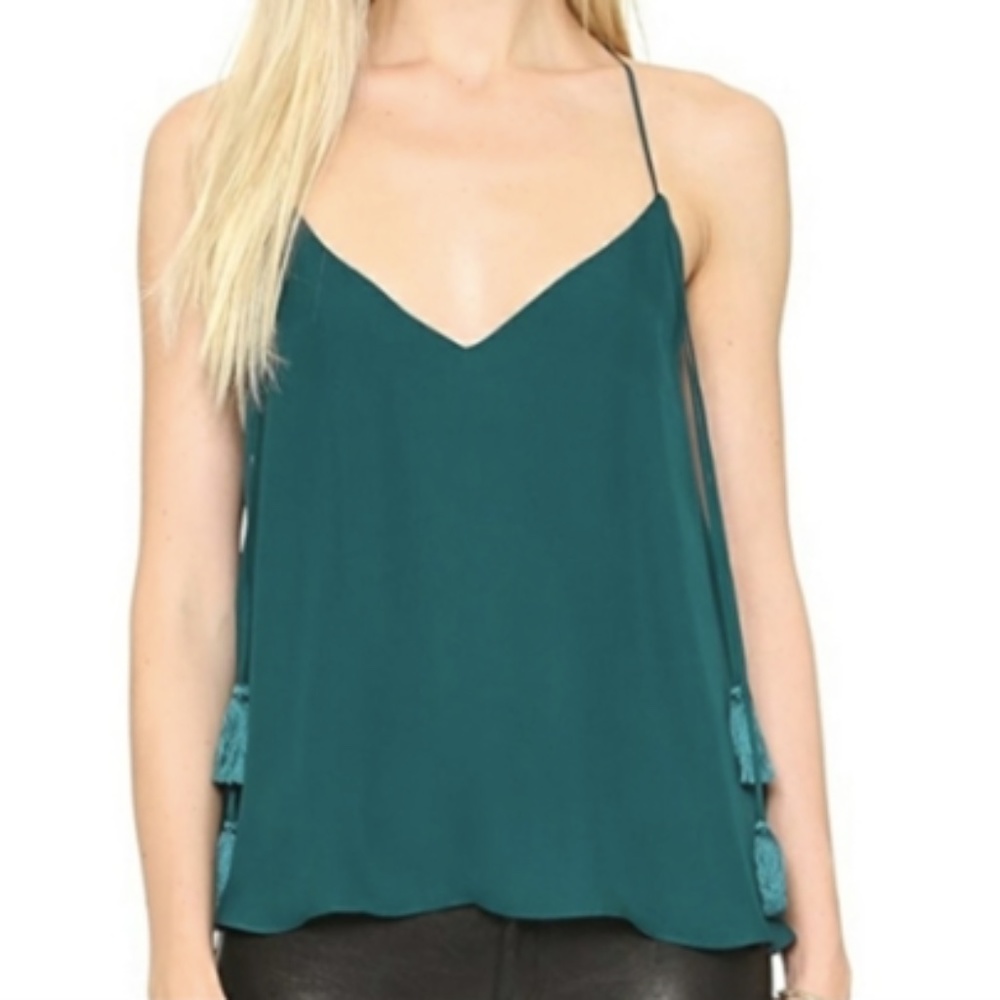 Elizabeth and James Green Silk Tank with Tassles, Size M